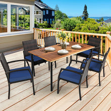 Load image into Gallery viewer, Gymax 7PCS Patio Dining Furniture Set Yard w/ Wooden Tabletop Navy Cushions