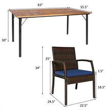 Load image into Gallery viewer, Gymax 7PCS Patio Dining Furniture Set Yard w/ Wooden Tabletop Navy Cushions