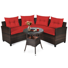 Load image into Gallery viewer, Gymax 4PCS Patio Furniture Set Outdoor Rattan Sectional Sofa Set w/ Red Cushions