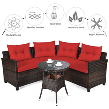 Load image into Gallery viewer, Gymax 4PCS Patio Furniture Set Outdoor Rattan Sectional Sofa Set w/ Red Cushions