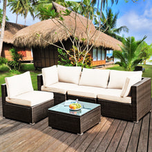 Load image into Gallery viewer, Gymax 5PCS Rattan Patio Conversation Set Sofa Furniture Set w/ White Cushions