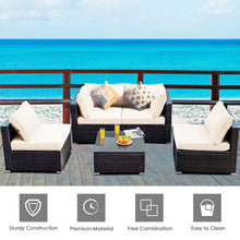 Load image into Gallery viewer, Gymax 5PCS Rattan Patio Conversation Set Sofa Furniture Set w/ White Cushions