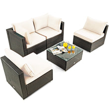 Load image into Gallery viewer, Gymax 5PCS Rattan Patio Conversation Set Sofa Furniture Set w/ White Cushions