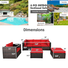 Load image into Gallery viewer, Gymax 6PCS Patio Conversation Set Rattan Sectional Furniture Set w/ Red Cushions