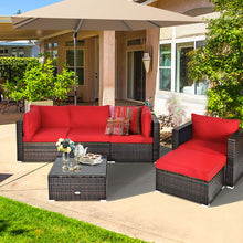 Load image into Gallery viewer, Gymax 6PCS Patio Conversation Set Rattan Sectional Furniture Set w/ Red Cushions