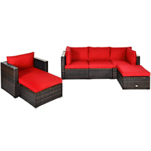 Load image into Gallery viewer, Gymax 6PCS Patio Conversation Set Rattan Sectional Furniture Set w/ Red Cushions