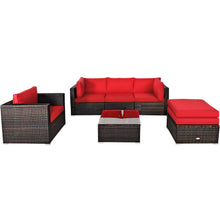 Load image into Gallery viewer, Gymax 6PCS Patio Conversation Set Rattan Sectional Furniture Set w/ Red Cushions