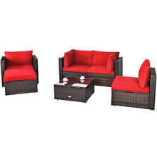 Load image into Gallery viewer, Gymax 6PCS Patio Conversation Set Rattan Sectional Furniture Set w/ Red Cushions
