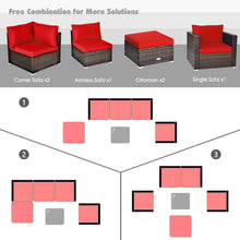 Load image into Gallery viewer, Gymax 6PCS Patio Conversation Set Rattan Sectional Furniture Set w/ Red Cushions