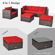 Load image into Gallery viewer, Gymax 6PCS Patio Conversation Set Rattan Sectional Furniture Set w/ Red Cushions