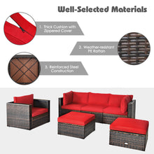 Load image into Gallery viewer, Gymax 6PCS Patio Conversation Set Rattan Sectional Furniture Set w/ Red Cushions