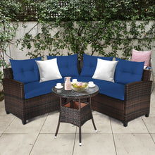 Load image into Gallery viewer, Gymax 4PCS Patio Furniture Set Outdoor Rattan Sectional Sofa Set w/ Navy Cushions