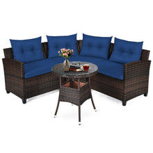 Load image into Gallery viewer, Gymax 4PCS Patio Furniture Set Outdoor Rattan Sectional Sofa Set w/ Navy Cushions