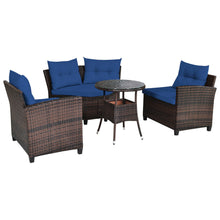 Load image into Gallery viewer, Gymax 4PCS Patio Furniture Set Outdoor Rattan Sectional Sofa Set w/ Navy Cushions