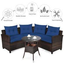 Load image into Gallery viewer, Gymax 4PCS Patio Furniture Set Outdoor Rattan Sectional Sofa Set w/ Navy Cushions
