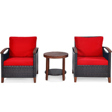 Load image into Gallery viewer, Gymax 3PCS Patio Wicker Rattan Conversation Set Outdoor Furniture Set w/ Red Cushion