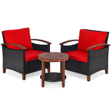 Load image into Gallery viewer, Gymax 3PCS Patio Wicker Rattan Conversation Set Outdoor Furniture Set w/ Red Cushion