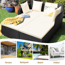 Load image into Gallery viewer, Gymax Rattan Patio Daybed Loveseat Sofa Yard Outdoor w/ Beige Cushions Pillows