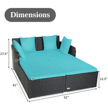 Load image into Gallery viewer, Gymax Rattan Patio Daybed Loveseat Sofa Yard Outdoor w/ Turquoise Cushions Pillows