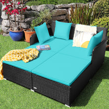 Load image into Gallery viewer, Gymax Rattan Patio Daybed Loveseat Sofa Yard Outdoor w/ Turquoise Cushions Pillows