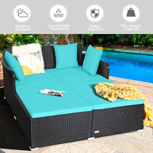 Load image into Gallery viewer, Gymax Rattan Patio Daybed Loveseat Sofa Yard Outdoor w/ Turquoise Cushions Pillows