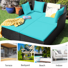 Load image into Gallery viewer, Gymax Rattan Patio Daybed Loveseat Sofa Yard Outdoor w/ Turquoise Cushions Pillows