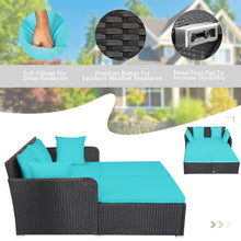 Load image into Gallery viewer, Gymax Rattan Patio Daybed Loveseat Sofa Yard Outdoor w/ Turquoise Cushions Pillows