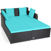 Load image into Gallery viewer, Gymax Rattan Patio Daybed Loveseat Sofa Yard Outdoor w/ Turquoise Cushions Pillows