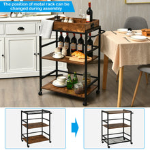 Load image into Gallery viewer, Gymax 3-Tier Rolling Bar Cart Kitchen Serving Cart w/ Removable Tray & Handle