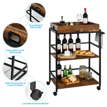 Load image into Gallery viewer, Gymax 3-Tier Rolling Bar Cart Kitchen Serving Cart w/ Removable Tray & Handle