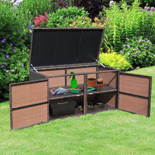Load image into Gallery viewer, Gymax 88 Gallon Rattan Storage Box Outdoor Patio Container Seat w/ Door Mix Brown