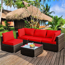 Load image into Gallery viewer, Gymax 5PCS Rattan Patio Conversation Set Sofa Furniture Set w/ Red Cushions