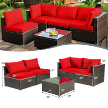Load image into Gallery viewer, Gymax 5PCS Rattan Patio Conversation Set Sofa Furniture Set w/ Red Cushions