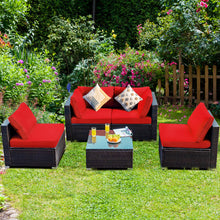 Load image into Gallery viewer, Gymax 5PCS Rattan Patio Conversation Set Sofa Furniture Set w/ Red Cushions