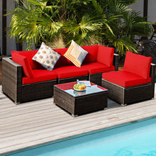 Load image into Gallery viewer, Gymax 5PCS Rattan Patio Conversation Set Sofa Furniture Set w/ Red Cushions