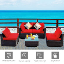 Load image into Gallery viewer, Gymax 5PCS Rattan Patio Conversation Set Sofa Furniture Set w/ Red Cushions