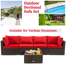 Load image into Gallery viewer, Gymax 5PCS Rattan Patio Conversation Set Sofa Furniture Set w/ Red Cushions