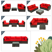 Load image into Gallery viewer, Gymax 5PCS Rattan Patio Conversation Set Sofa Furniture Set w/ Red Cushions