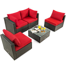 Load image into Gallery viewer, Gymax 5PCS Rattan Patio Conversation Set Sofa Furniture Set w/ Red Cushions