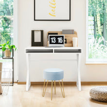 Load image into Gallery viewer, Gymax Vanity Table Set Writing Desk Makeup Table w/Round Velvet Ottoman Blue