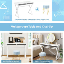 Load image into Gallery viewer, Gymax Vanity Table Set Writing Desk Makeup Table w/Round Velvet Ottoman Blue