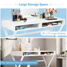 Load image into Gallery viewer, Gymax Vanity Table Set Writing Desk Makeup Table w/Round Velvet Ottoman Blue