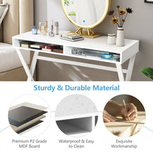 Load image into Gallery viewer, Gymax Vanity Table Set Writing Desk Makeup Table w/Round Velvet Ottoman Blue