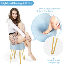 Load image into Gallery viewer, Gymax Vanity Table Set Writing Desk Makeup Table w/Round Velvet Ottoman Blue