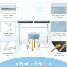 Load image into Gallery viewer, Gymax Vanity Table Set Writing Desk Makeup Table w/Round Velvet Ottoman Blue