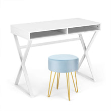 Load image into Gallery viewer, Gymax Vanity Table Set Writing Desk Makeup Table w/Round Velvet Ottoman Blue