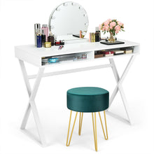 Load image into Gallery viewer, Gymax Vanity Table Set Writing Desk Makeup Table w/Round Velvet Ottoman Green