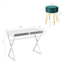 Load image into Gallery viewer, Gymax Vanity Table Set Writing Desk Makeup Table w/Round Velvet Ottoman Green