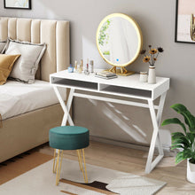 Load image into Gallery viewer, Gymax Vanity Table Set Writing Desk Makeup Table w/Round Velvet Ottoman Green