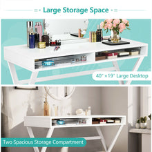 Load image into Gallery viewer, Gymax Vanity Table Set Writing Desk Makeup Table w/Round Velvet Ottoman Green